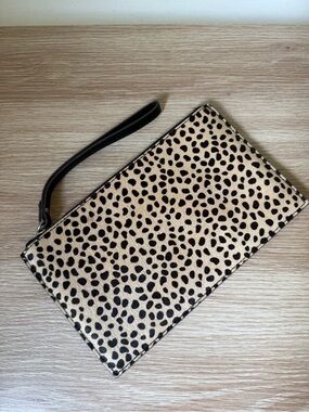 Aimee Kestenberg Beige and Black Cheetah Print Calf-hair Wristlet Clutch